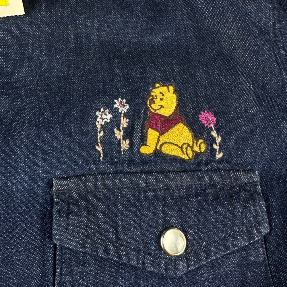 Disney Store Winnie the Pooh Denim Shirt Dress Blue Embroidered NWT Vintage MED - Picture 3 of 7